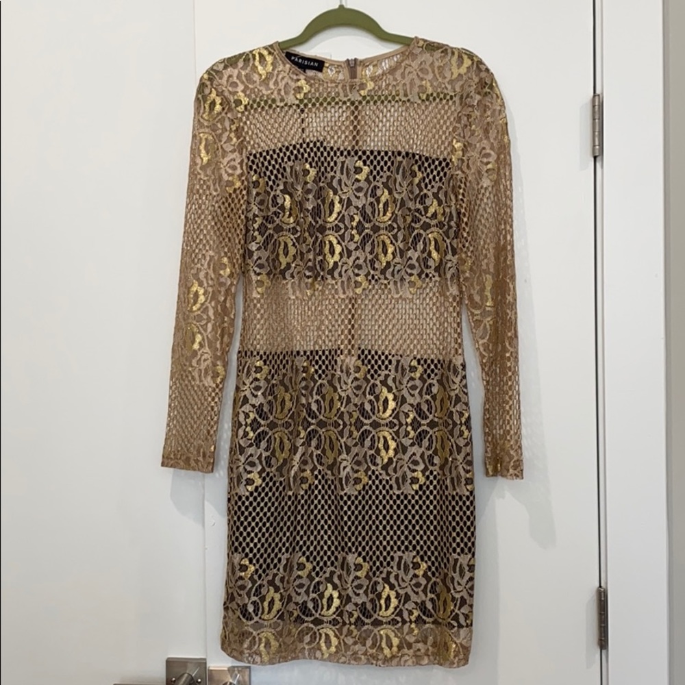Parisian long sleeve lace see through dress NWT